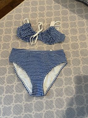 NWT Blue Gingham Two-Piece Swimsuit - Classic Bikini Set